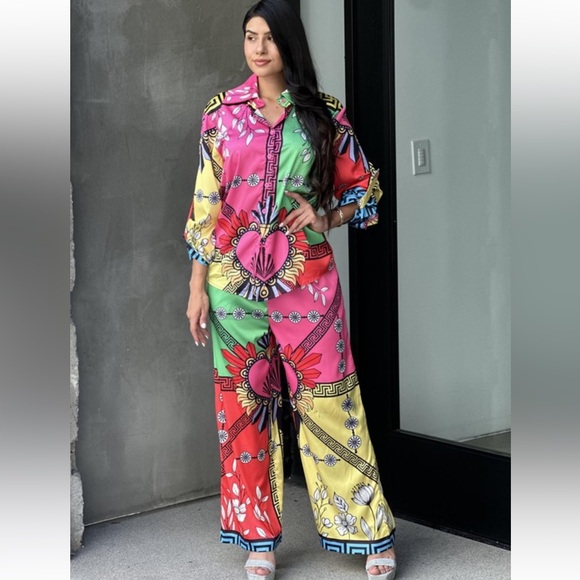 Absolutely Fabulous Patchwork Colorful Pant and Shirt Set - Picture 2 of 4